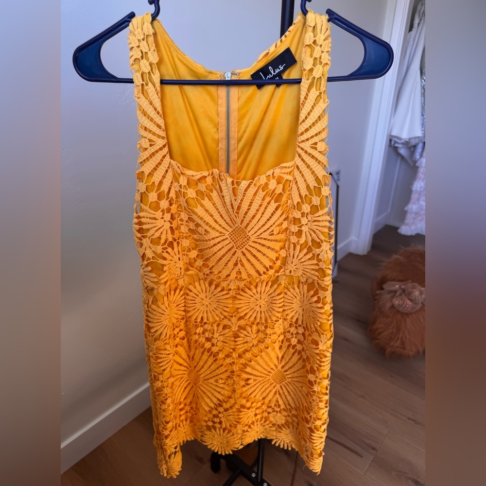Lulu's Sunshine Yellow Crochet Lace Mini Dress - Picture 3 of 6
